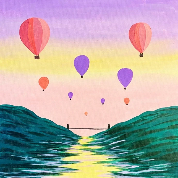 A painting of balloons over Clifton